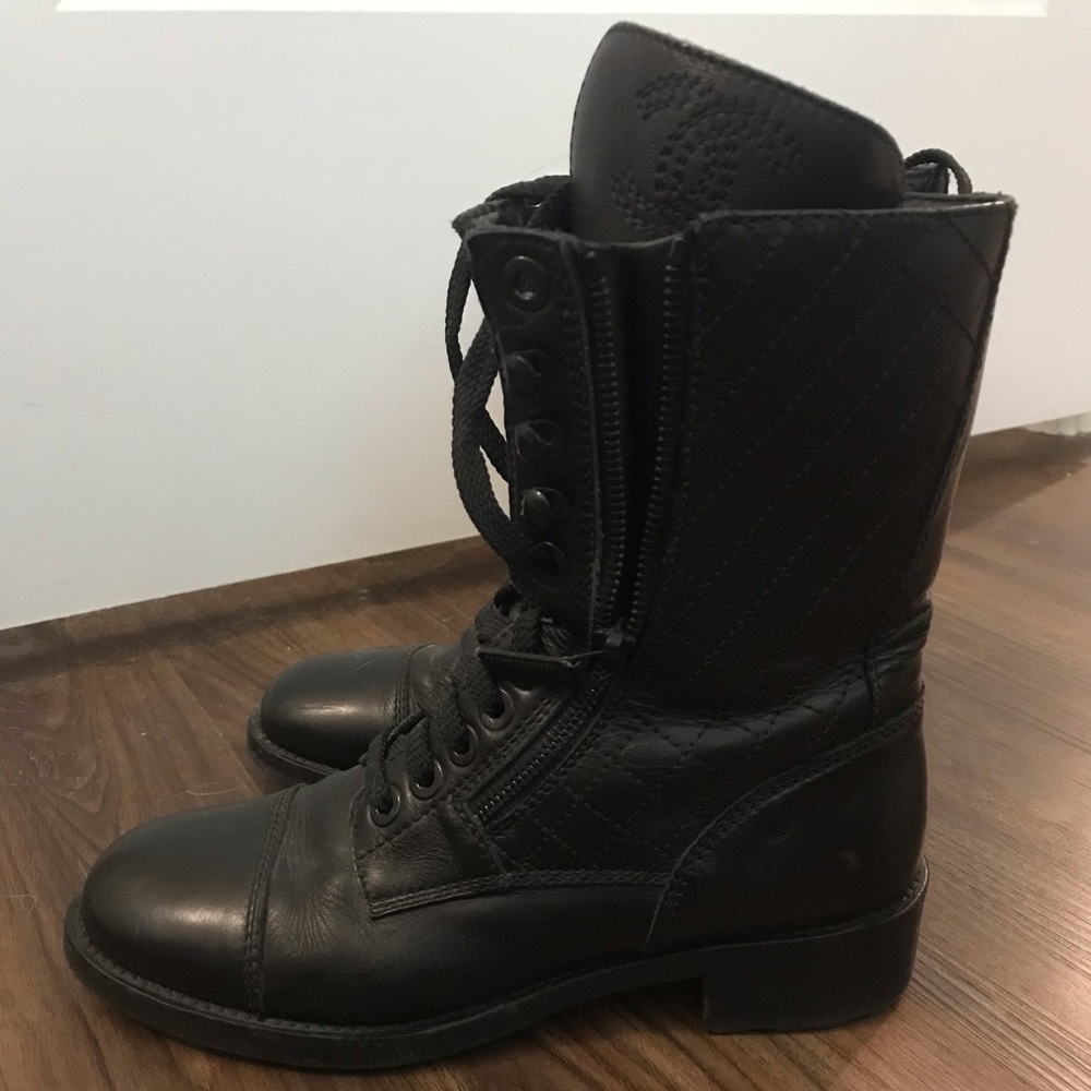 CHANEL Leather Quilted Boots